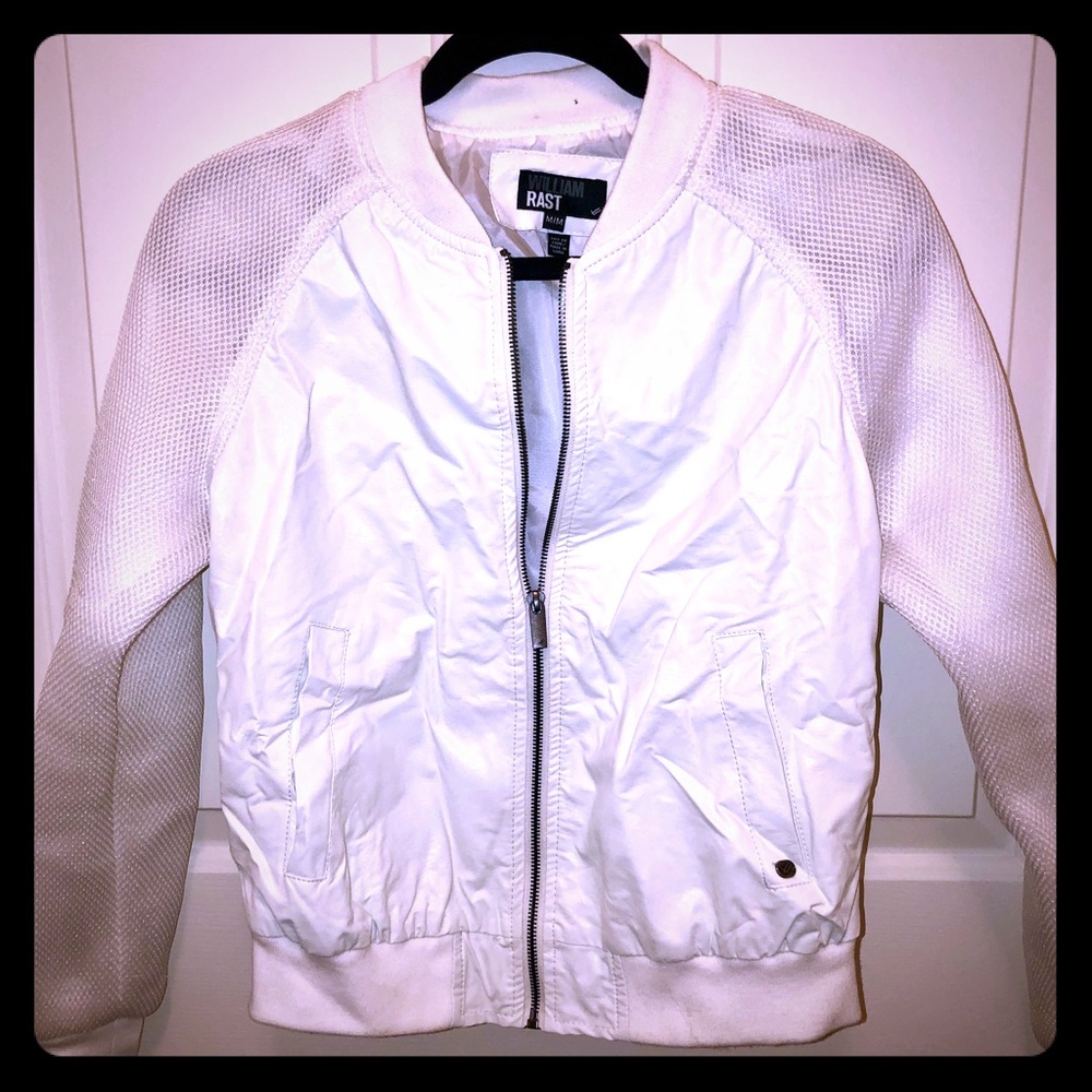 William Rast white faux leather bomber jacket